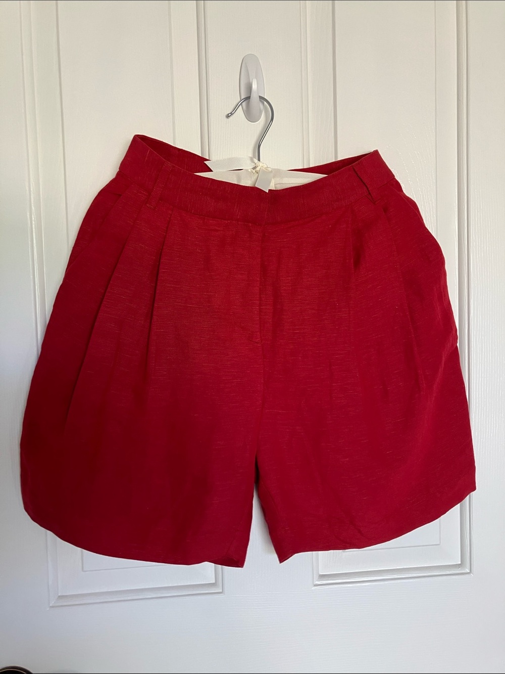 French Connection Bright Red Pleated Bermuda Shorts